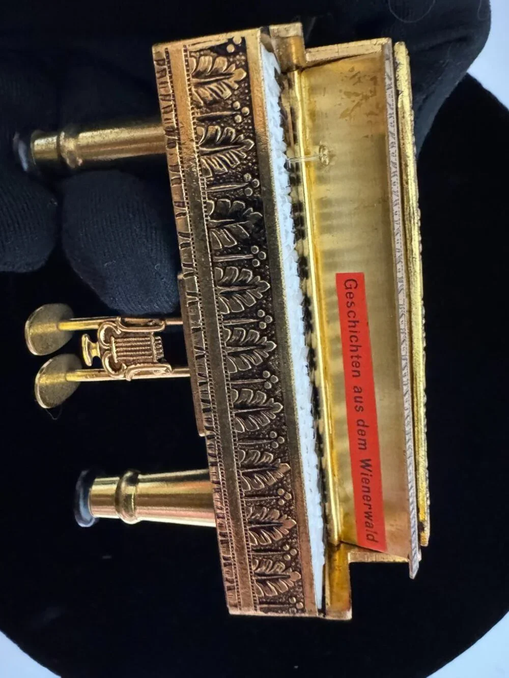 VTG Reuge Austria Ornate Gilded Brass Piano Needle Point Petite Top